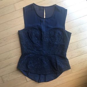 BCBGMaxazria Navy and Black Faux Lace Top Size M